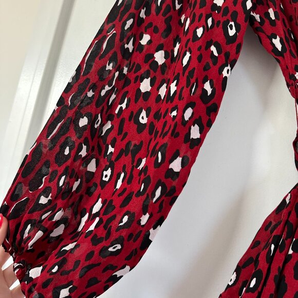 NWT A.L.C. Mini Dress Long Sleeves Leopard Print Wrap Tie-Up Belt Deep V-Neck - Picture 13 of 14